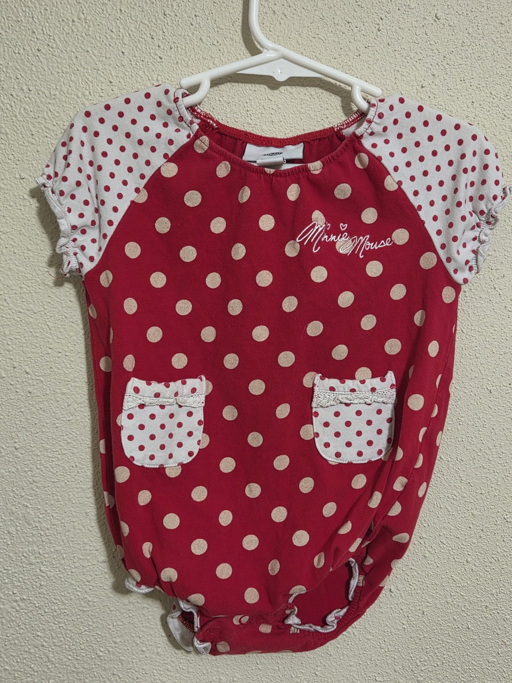 Disney Parks Minnie Mouse Polka Dot Bubble Romper Onesie 24M Red White